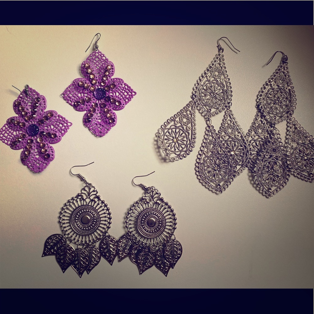 Set of 3 dangling earrings